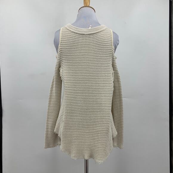 Free People Sweater Womens XS Ivory Sunrise Waffle Knit Cold Shoulder Pullover - Picture 4 of 11